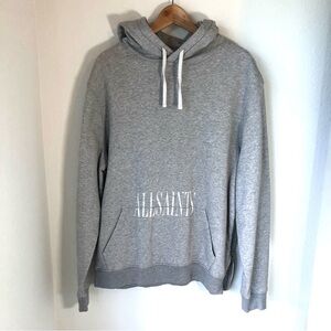 All Saints Gray Logo Men’s S Hoodie w/ Side Zipper, Front Kangaroo Pocket Cotton